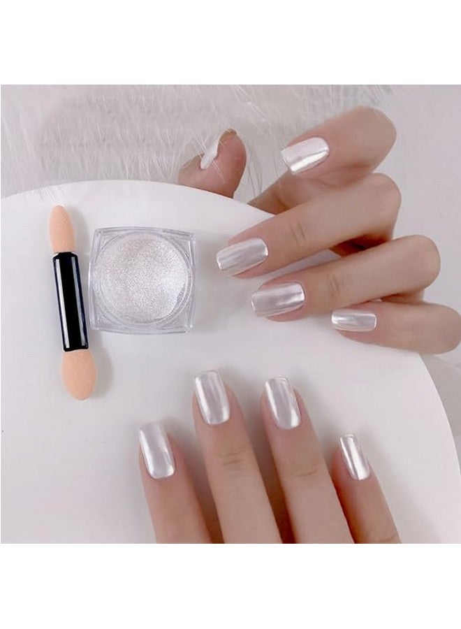 CHARMING MAY Pearl Chrome Nail Powder,White Chrome Nail Powder Clear Chrome Nail Powder For Nails Iridescent Pigment Powder For Nails(1Pc White) - Image 4