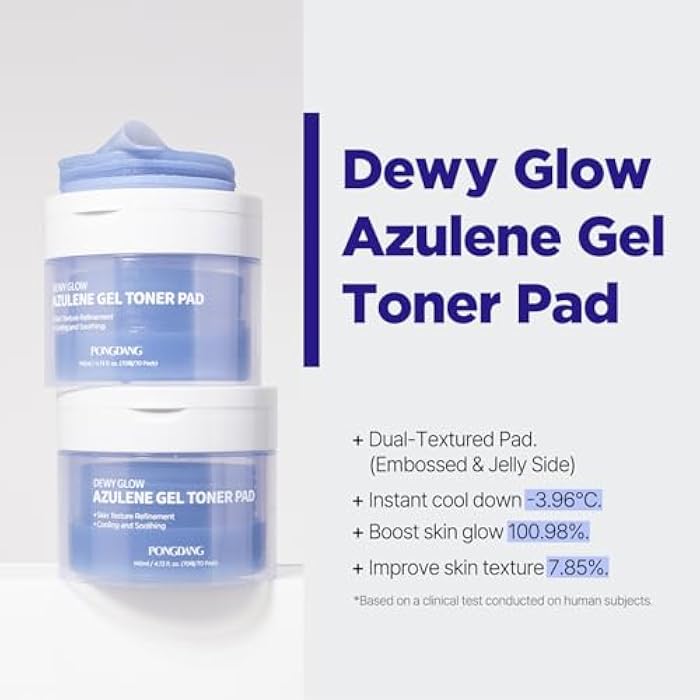 PONGDANG Dewy Glow Azulene Gel Toner Pad | Cooling Calm | Korean Gel Toner Pads with Guai Azulen, Chamomile | Soothing, Radiance & Uneven Skin Tone | Korean Skin Care - Image 2