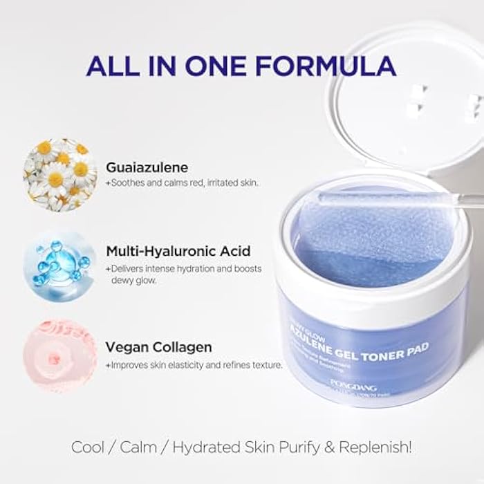 PONGDANG Dewy Glow Azulene Gel Toner Pad | Cooling Calm | Korean Gel Toner Pads with Guai Azulen, Chamomile | Soothing, Radiance & Uneven Skin Tone | Korean Skin Care - Image 4