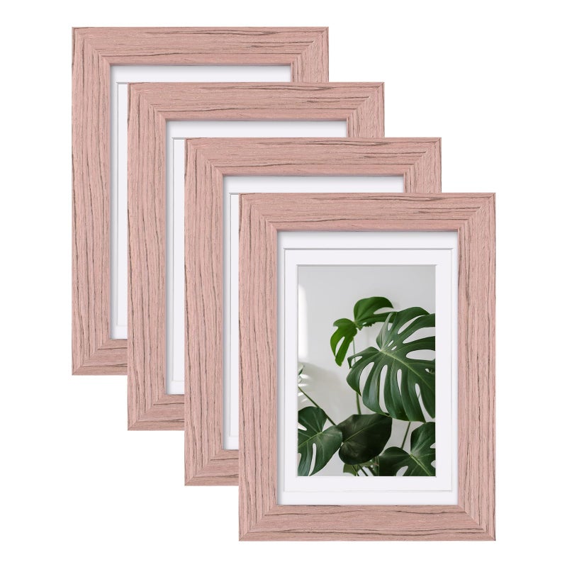 Egofine Egofine 4x6 Picture Frames 4PCS Covered by Plexiglass for Picture 3.5x5 with Mat or 4x6 whitout Mat Made of Solid Wood for Table Top Display and Wall Mounting Photo Frame  Peach Pink  - Image 1