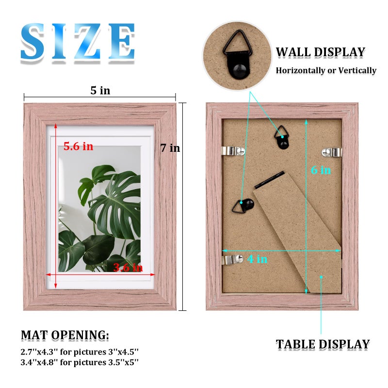 Egofine Egofine 4x6 Picture Frames 4PCS Covered by Plexiglass for Picture 3.5x5 with Mat or 4x6 whitout Mat Made of Solid Wood for Table Top Display and Wall Mounting Photo Frame  Peach Pink  - Image 3