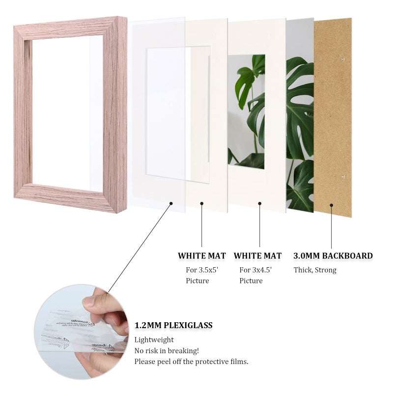 Egofine Egofine 4x6 Picture Frames 4PCS Covered by Plexiglass for Picture 3.5x5 with Mat or 4x6 whitout Mat Made of Solid Wood for Table Top Display and Wall Mounting Photo Frame  Peach Pink  - Image 4