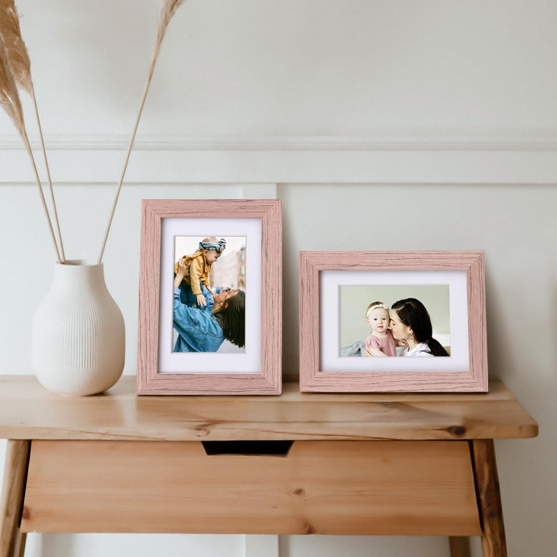 Egofine Egofine 4x6 Picture Frames 4PCS Covered by Plexiglass for Picture 3.5x5 with Mat or 4x6 whitout Mat Made of Solid Wood for Table Top Display and Wall Mounting Photo Frame  Peach Pink  - Image 5