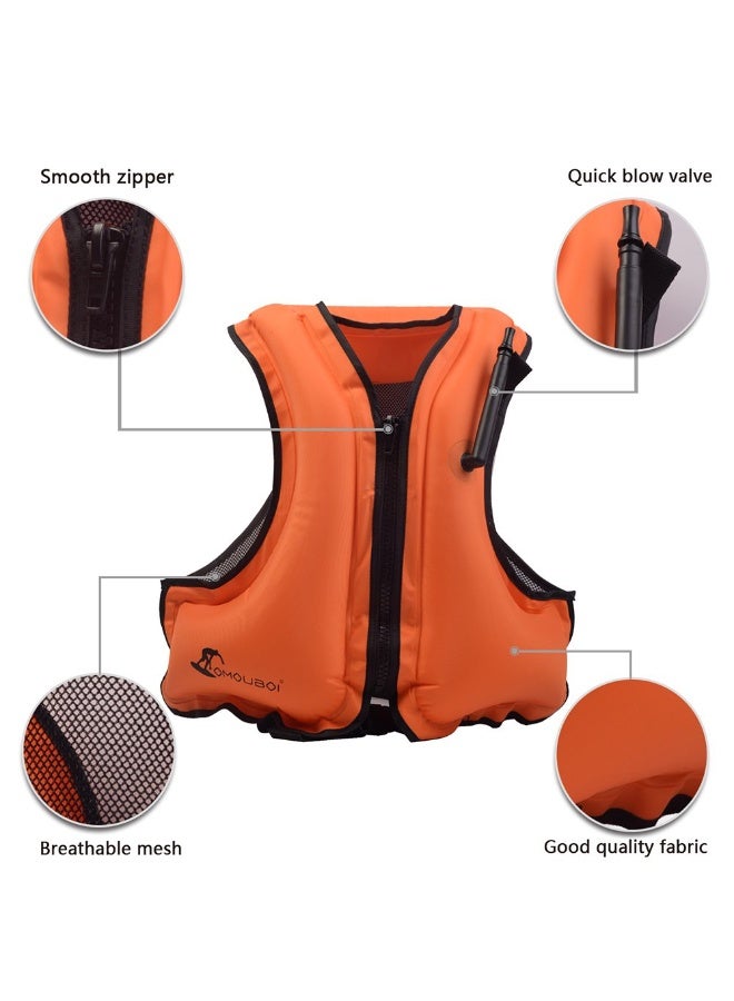 سترة نجاة قابلة للنفخ للبالغين - سترة غطس وسباحة مزودة بصمام صافرة وسحاب إغلاق وشبكة خلفية - جهاز عائم خفيف الوزن للرياضات المائية وركوب الأمواج والانجراف - Image 4