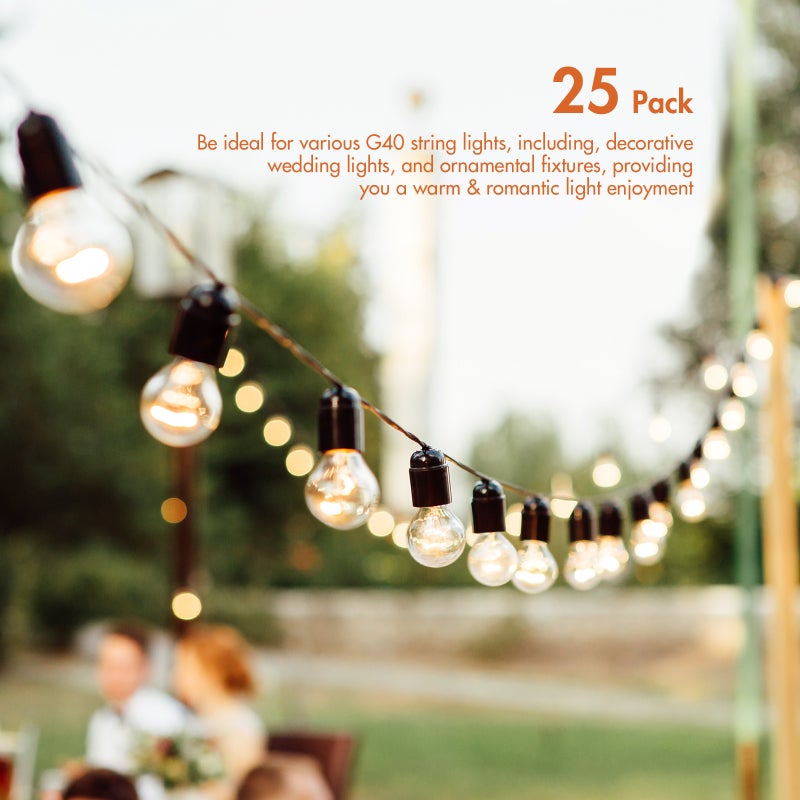 AC230V G40 Globe Tungsten Incandescent B ulb Lamp 25 P ack E12 Base Socket Holder IP44 Water Resistance Warm White for String Light Home Party Decoration Wedding Function Portable - Image 3