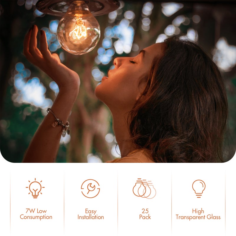 AC230V G40 Globe Tungsten Incandescent B ulb Lamp 25 P ack E12 Base Socket Holder IP44 Water Resistance Warm White for String Light Home Party Decoration Wedding Function Portable - Image 2