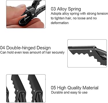 Salmue 6 x Crocodile Hair Clips Hairdressing Clipping NonSlip Unique Hairdressing Pin Hair Section Claw Barrettes for Salon Hairdresser Black - Image 3