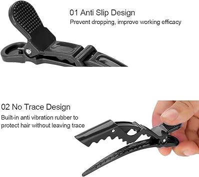 Salmue 6 x Crocodile Hair Clips Hairdressing Clipping NonSlip Unique Hairdressing Pin Hair Section Claw Barrettes for Salon Hairdresser Black - Image 4