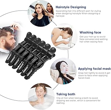 Salmue 6 x Crocodile Hair Clips Hairdressing Clipping NonSlip Unique Hairdressing Pin Hair Section Claw Barrettes for Salon Hairdresser Black - Image 5