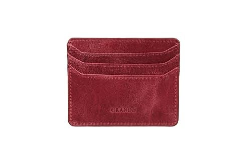 grande 3633 Genuine Leather Card Holder For Women and Men Super Slim Minimalist Small Snap Wallet Rustic Burgundy - Image 1
