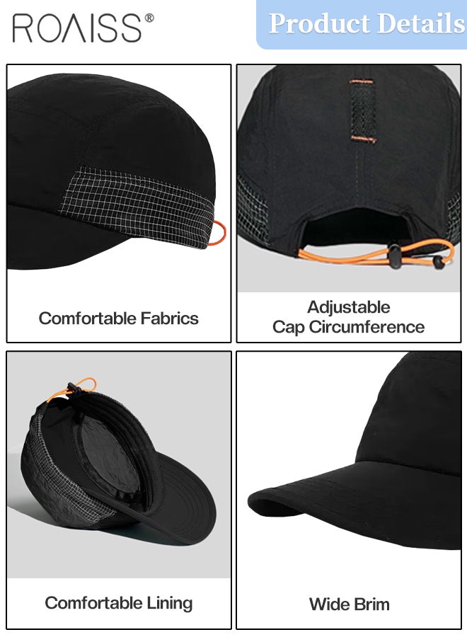 roaiss Men's and Women's Quick-drying sports Baseball Caps, Five-piece Flat Brim Waterproof Trucker Hat, Retro Adjustable Size Sun-visor Cap, Breathable Sun-proof Outdoor Hiking Camping Sun Hats - Image 3