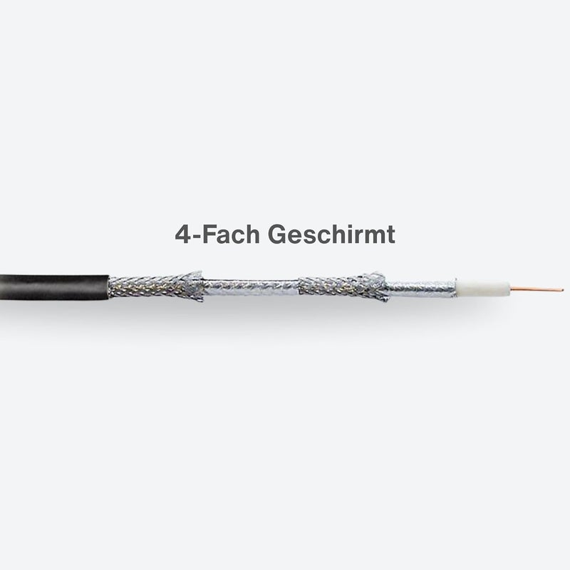 PremiumX Premium X 50 m Professional Coaxial Cable 135 dB 4-Way Copper Copper Satellite Coaxial Cable Satellite Antenna Cable 10x F-Connector Black - Image 2