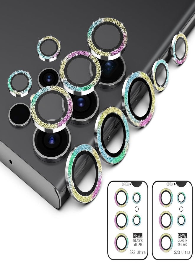 Simpeak 2Pack Bling Camera Lens Protector Compatible with Samsung Galaxy S23 Ultra 5G 6.8" 2023, Individual 9H Tempered Glass Camera Metal Case for S23 Ultra 6.8" [Installation Tray],Color Bling - Image 1
