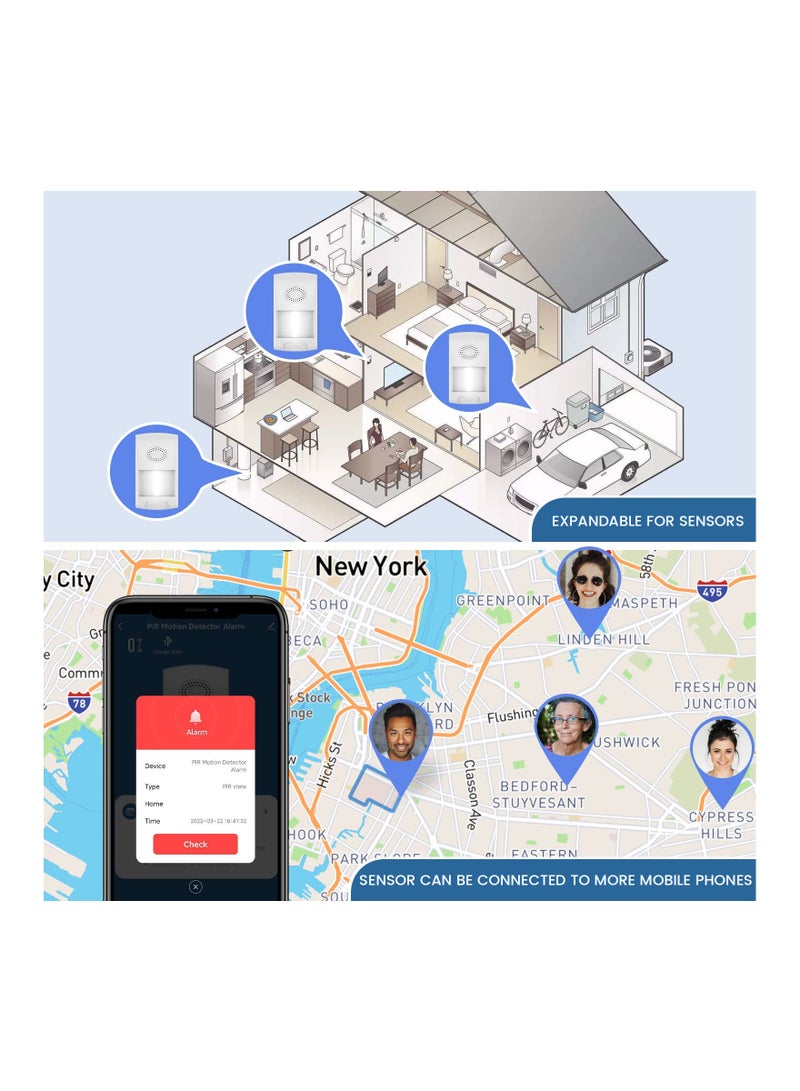 Upgraded Smart WiFi Motion Sensor Detector Alarm Indoor with Siren, Phone App, Alert History, Scheduled Working Times - Infrared Motion Sensor Alarm for Home Garage, Only Support WiFi 2.4G - Image 4