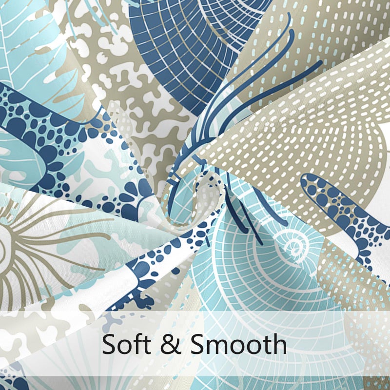 MAYZUS Beach Ocean Themed Shower Curtain, Cute Nautical Coastal Shower Curtain for Bathroom Decor, Summer Tropical Seashell Starfish Coral Fabric Shower Curtain Set with Hooks, Teal Blue, 72x72 - Image 4