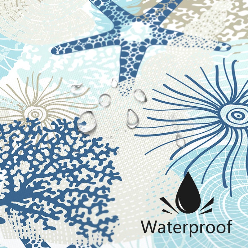 MAYZUS Beach Ocean Themed Shower Curtain, Cute Nautical Coastal Shower Curtain for Bathroom Decor, Summer Tropical Seashell Starfish Coral Fabric Shower Curtain Set with Hooks, Teal Blue, 72x72 - Image 3