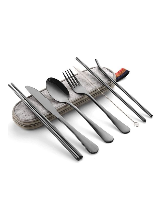 NIBEMINENT 8-Piece Portable Cutlery Set With Case Black - Image 1