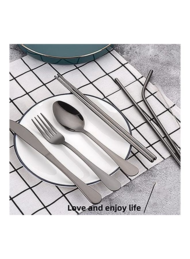 NIBEMINENT 8-Piece Portable Cutlery Set With Case Black - Image 2