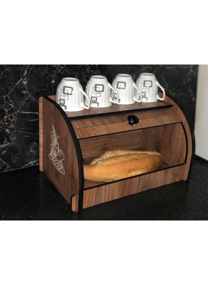 Adım Shops Adımshops New Bread Box, Bread Bin, Storage Box, Spice Rack, Decorative Demounted Demounted Walnut  - Image 3