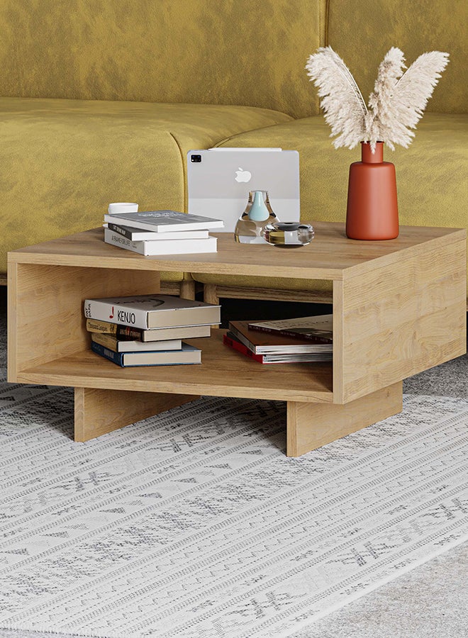 Mourah Home Hola Modern Square Coffee Table Centre Table For Living Room Office Industrial Sofa Table| For Small Spaces Living Room Bedroom|60X60X32Cm (Oak)- 2 Years Warranty - Image 1