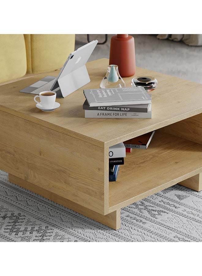 Mourah Home Hola Modern Square Coffee Table Centre Table For Living Room Office Industrial Sofa Table| For Small Spaces Living Room Bedroom|60X60X32Cm (Oak)- 2 Years Warranty - Image 3