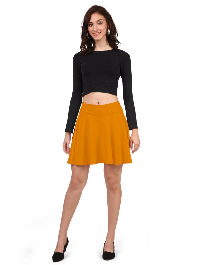 Mehrang Girl's/Women's Classic Stretchy All Time Trendy Skater Skirt with Attached Inner Shorts and Flared Inskirt (28, Mustard) - Image 5