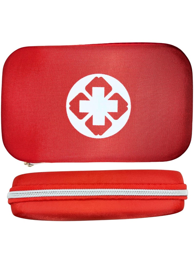 HERIOS Compact Emergency First Aid Kit with Bandages, Ice Pack, Medical Scissors and Multi-Tool, Red Case with Ice Pack  - Image 1