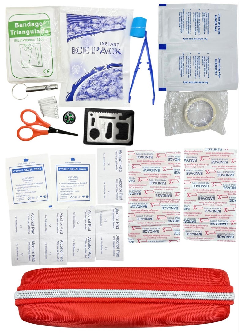 HERIOS Compact Emergency First Aid Kit with Bandages, Ice Pack, Medical Scissors and Multi-Tool, Red Case with Ice Pack  - Image 2
