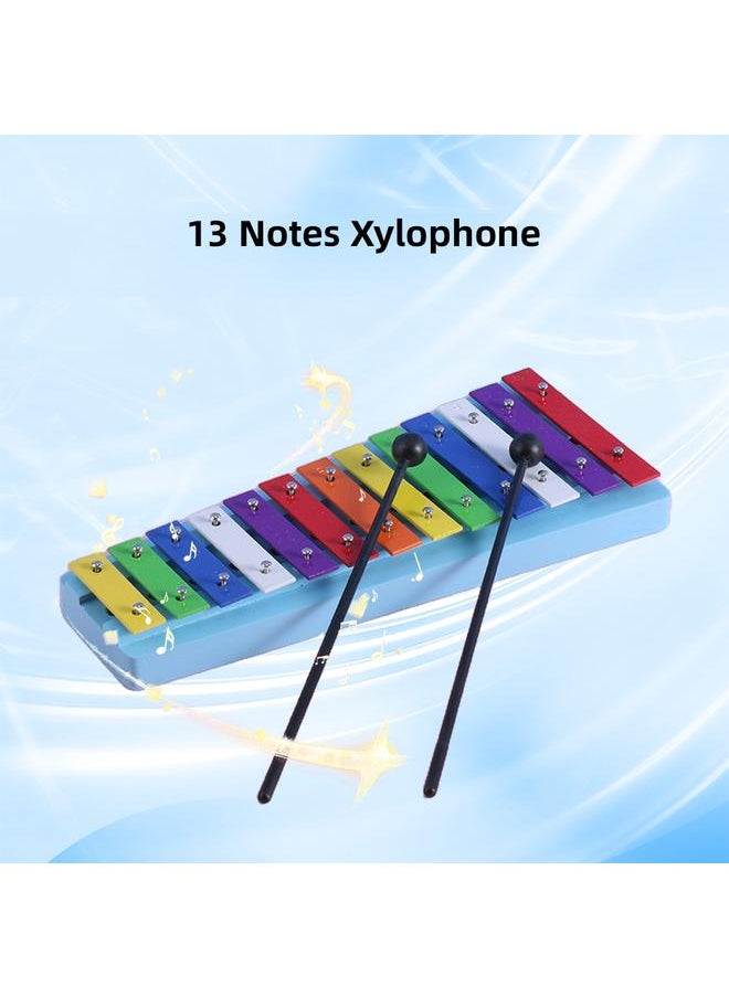 Thoraya - 13 Notes Glockenspiel Xylophone Colorful Metal Keys Percussion Rhythm Handheld Musical Instrument with 2 Mallets Gift for Beginners Students - Image 1