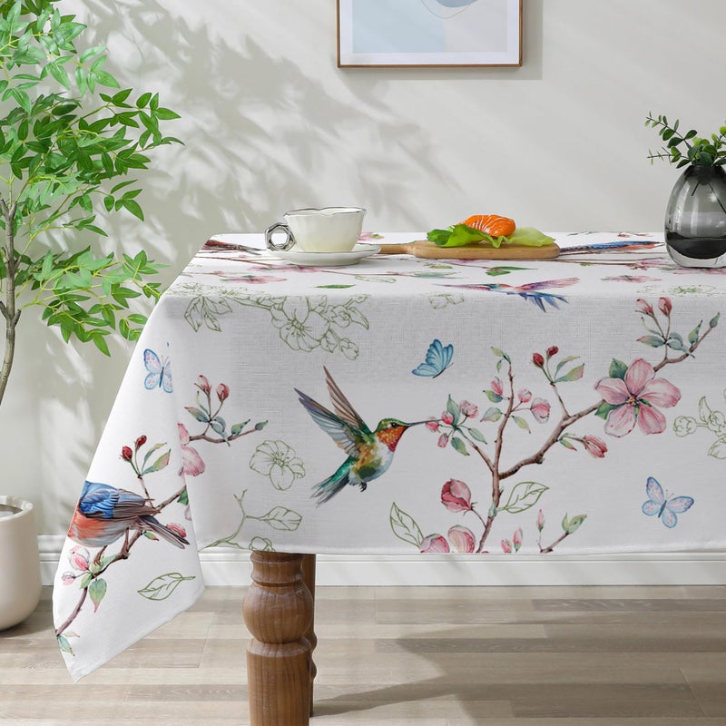 cusugbaso Spring Tablecloth 52x70 Inches, Bird Floral Tablecloth Spring Decorations for Home, Washable Farmhouse Table Cloth Rectangle for Party, Kitchen - Image 2