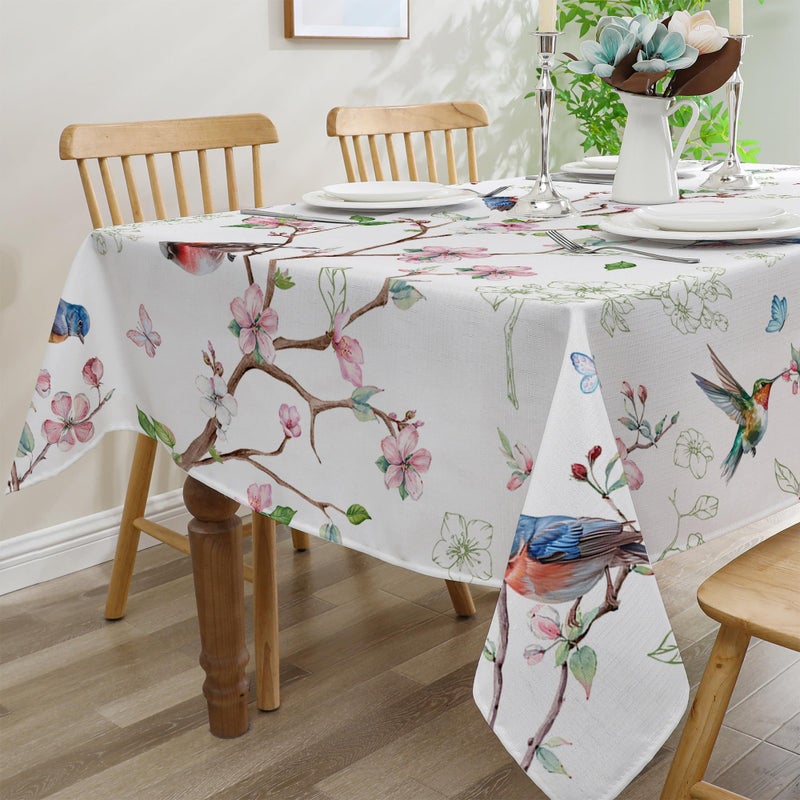 cusugbaso Spring Tablecloth 52x70 Inches, Bird Floral Tablecloth Spring Decorations for Home, Washable Farmhouse Table Cloth Rectangle for Party, Kitchen - Image 4