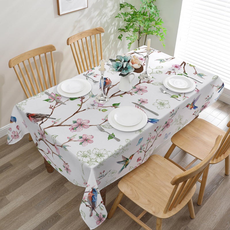 cusugbaso Spring Tablecloth 52x70 Inches, Bird Floral Tablecloth Spring Decorations for Home, Washable Farmhouse Table Cloth Rectangle for Party, Kitchen - Image 3