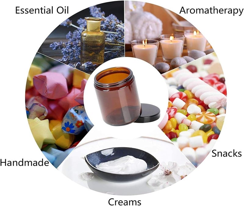 FUFU 6Pack 9oz amber Round Glass Pot Jars, Empty Jars with Lids, Refillable Cosmetic Containers, Travel Jars for Lotion, Cream, Slime, Cosmeti - Image 5