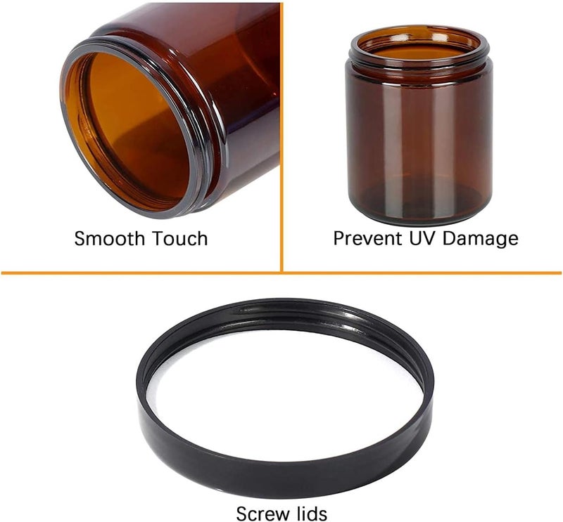 FUFU 6Pack 9oz amber Round Glass Pot Jars, Empty Jars with Lids, Refillable Cosmetic Containers, Travel Jars for Lotion, Cream, Slime, Cosmeti - Image 4