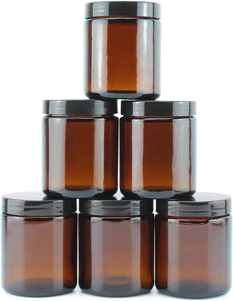 FUFU 6Pack 9oz amber Round Glass Pot Jars, Empty Jars with Lids, Refillable Cosmetic Containers, Travel Jars for Lotion, Cream, Slime, Cosmeti - Image 1