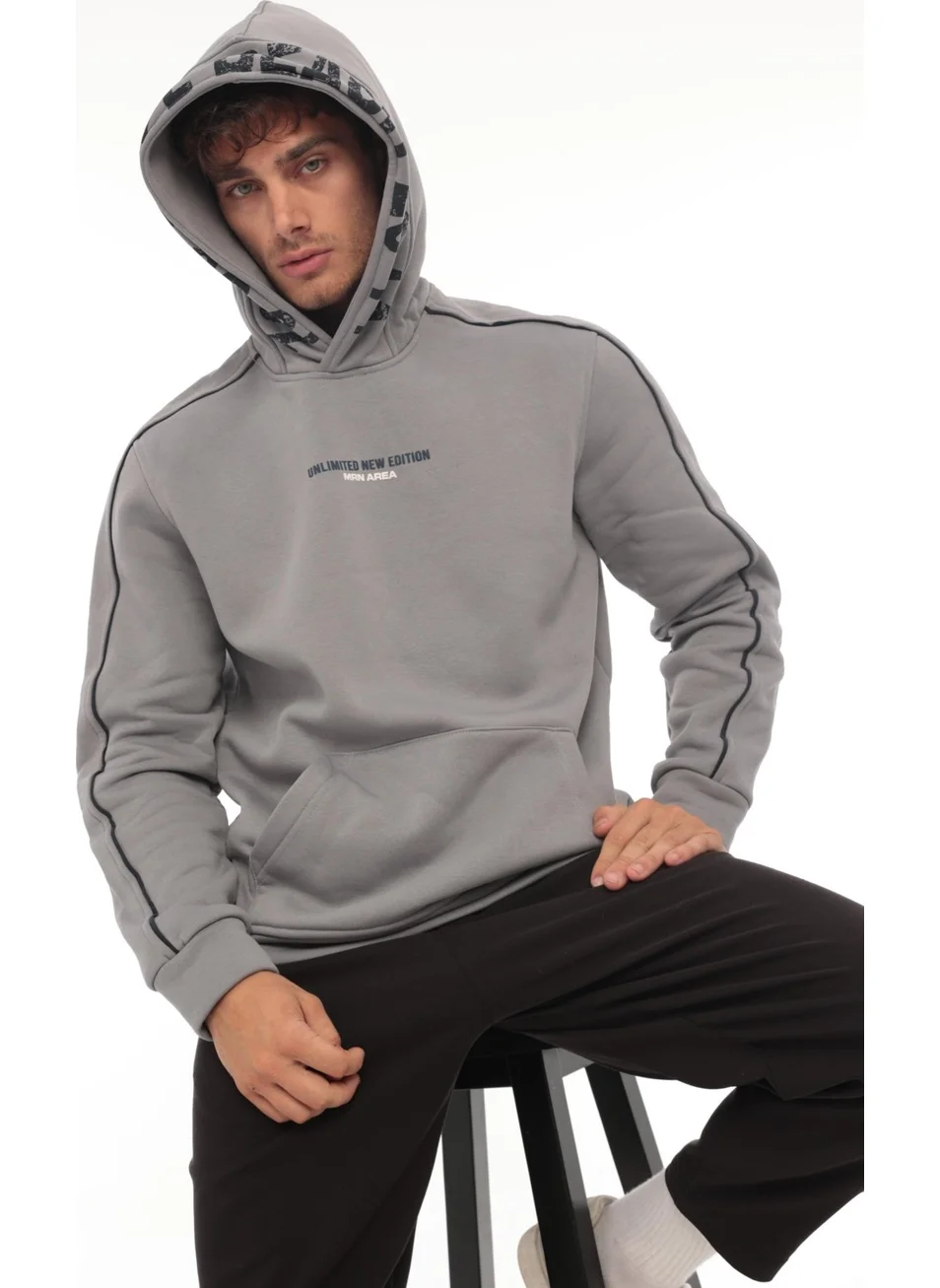 Miron Smoke Hooded Printed Three Thread Oversize Sweatshirt - 2440