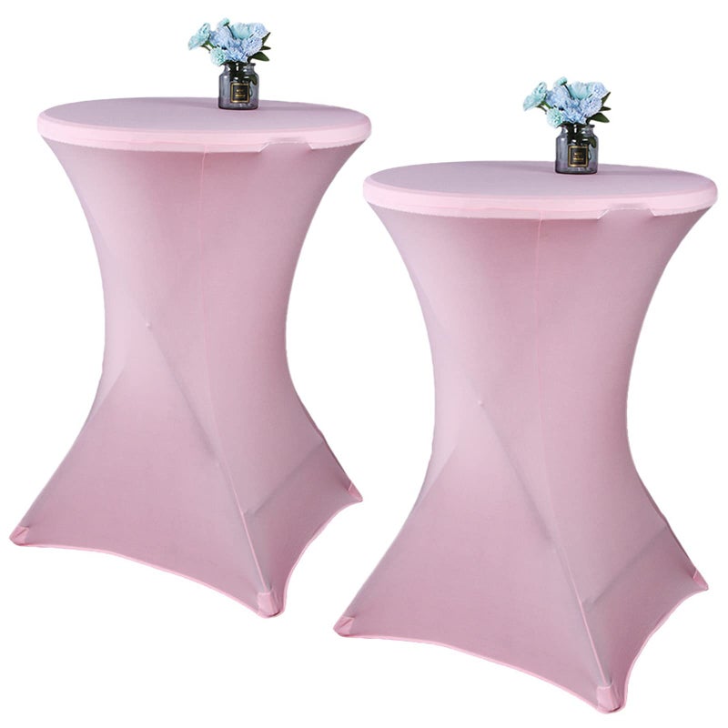 Fhberni 2 Pack 32x43 Inch Pink Cocktail Tablecloth Spandex Round Fitted Table Cover for Wedding Banquet Event Party