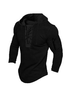 Generic Mens Casual Sports Hoodie Solid Color Spring Autumn DL24 Black 
