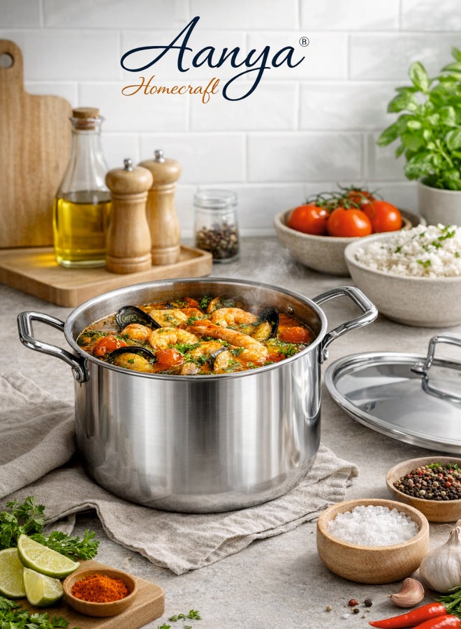Aanya Homecraft Premium Extra Large Tri-Ply Stainless Steel Casserole Dish with Lid 24cm – Heavy-Duty Silver Cooking & Serving Pot with Side Handles for Family & Buffet Meals - Image 5