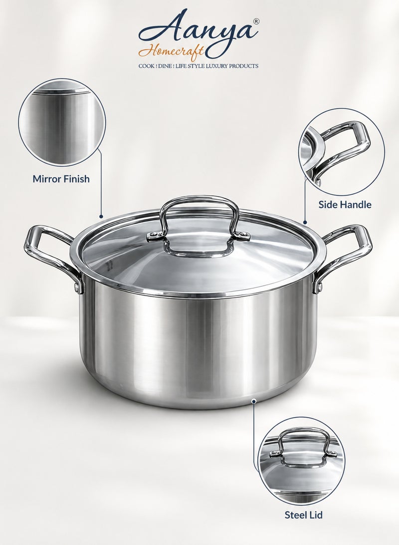Aanya Homecraft Premium Extra Large Tri-Ply Stainless Steel Casserole Dish with Lid 24cm – Heavy-Duty Silver Cooking & Serving Pot with Side Handles for Family & Buffet Meals - Image 2