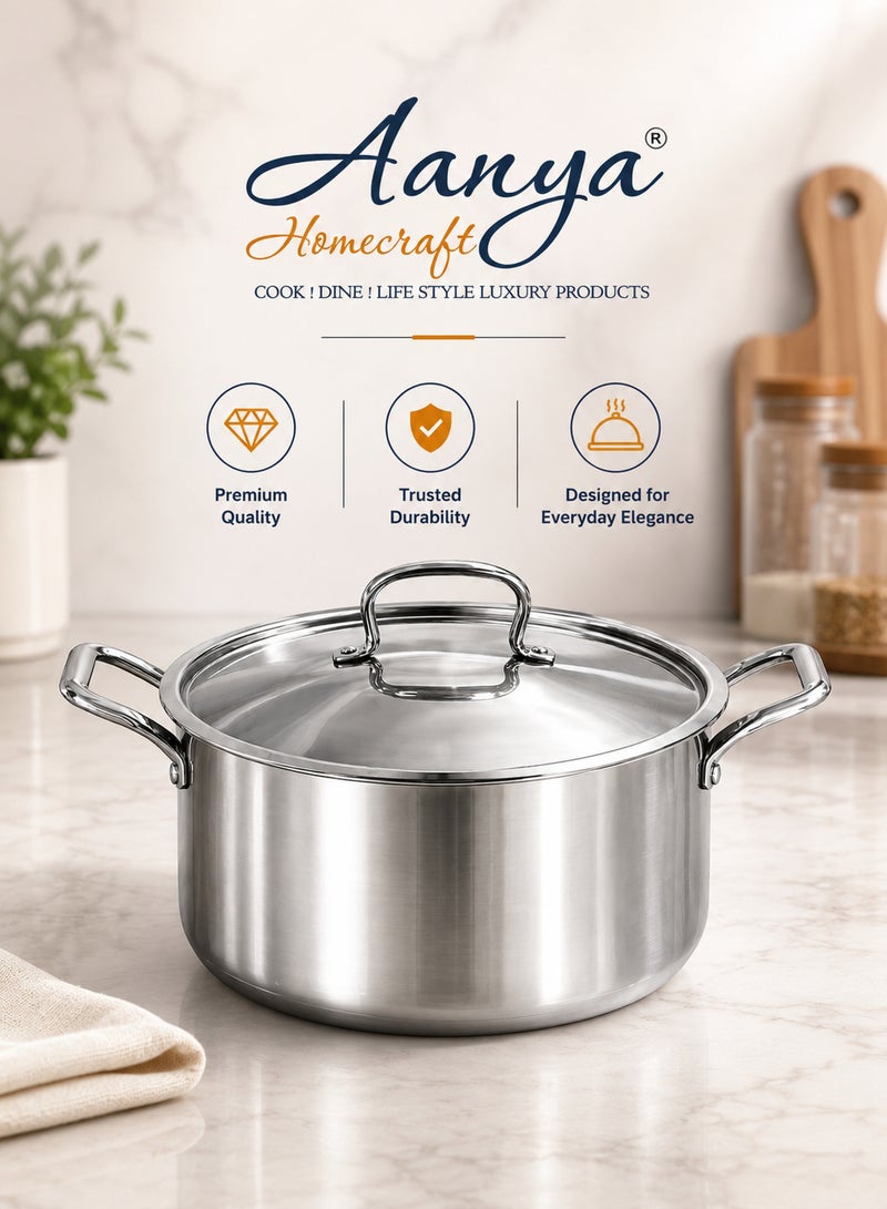 Aanya Homecraft Premium Extra Large Tri-Ply Stainless Steel Casserole Dish with Lid 24cm – Heavy-Duty Silver Cooking & Serving Pot with Side Handles for Family & Buffet Meals - Image 3