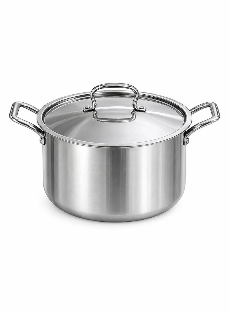 Aanya Homecraft Premium Extra Large Tri-Ply Stainless Steel Casserole Dish with Lid 24cm – Heavy-Duty Silver Cooking & Serving Pot with Side Handles for Family & Buffet Meals - Image 1
