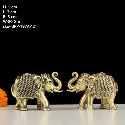 INDICAST Brass 2" Elephant Statue 2 pcs Set Decorative Showpiece Figurines for Home Office & Gift Article | Perfect for Home Dcor & Good Luck (Weight- 80gm) - Image 2