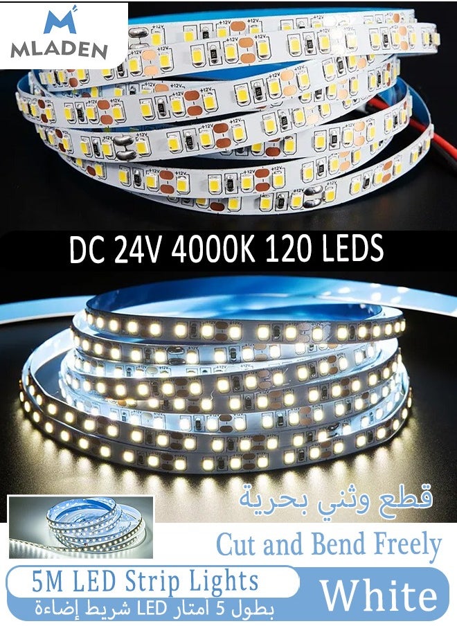 Generic - 5V USB LED Strip Lights 5m-120LEDs  Warm White LED Strip 6000K Dimmable COB LED Strip Light  Flexible USB Strip Light for TV Backlight, Bedroom Cabinet  Kitchen DIY Lighting(120 Lights, White Light) - Image 1