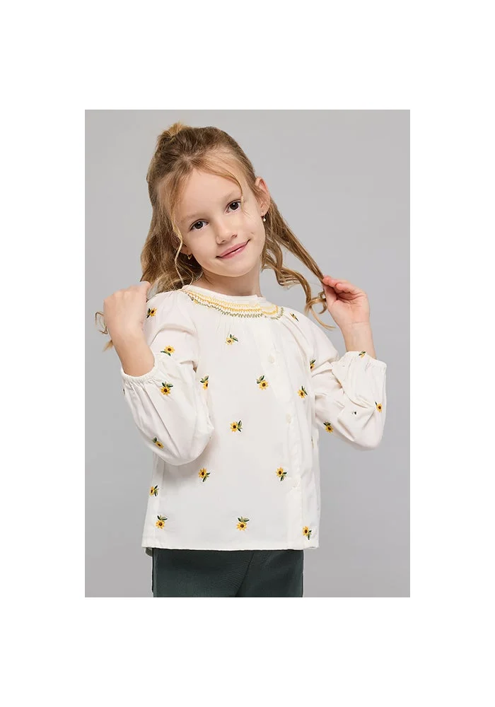 R&b Embroidered Top with Round Neck and Puff Sleeves