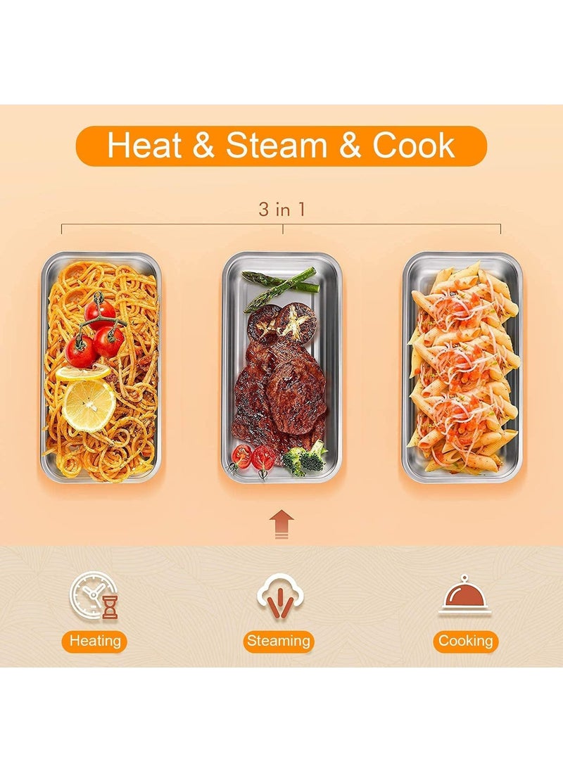 Arabest - Lunch Box 800ml 2 Tier Portable Electric Food Warmer Mini Detachable 304 Stainless Steel 220v White - Image 1