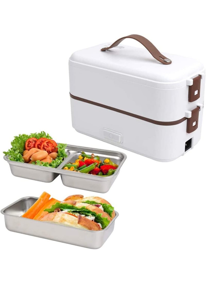 Arabest - Lunch Box 800ml 2 Tier Portable Electric Food Warmer Mini Detachable 304 Stainless Steel 220v White - Image 1