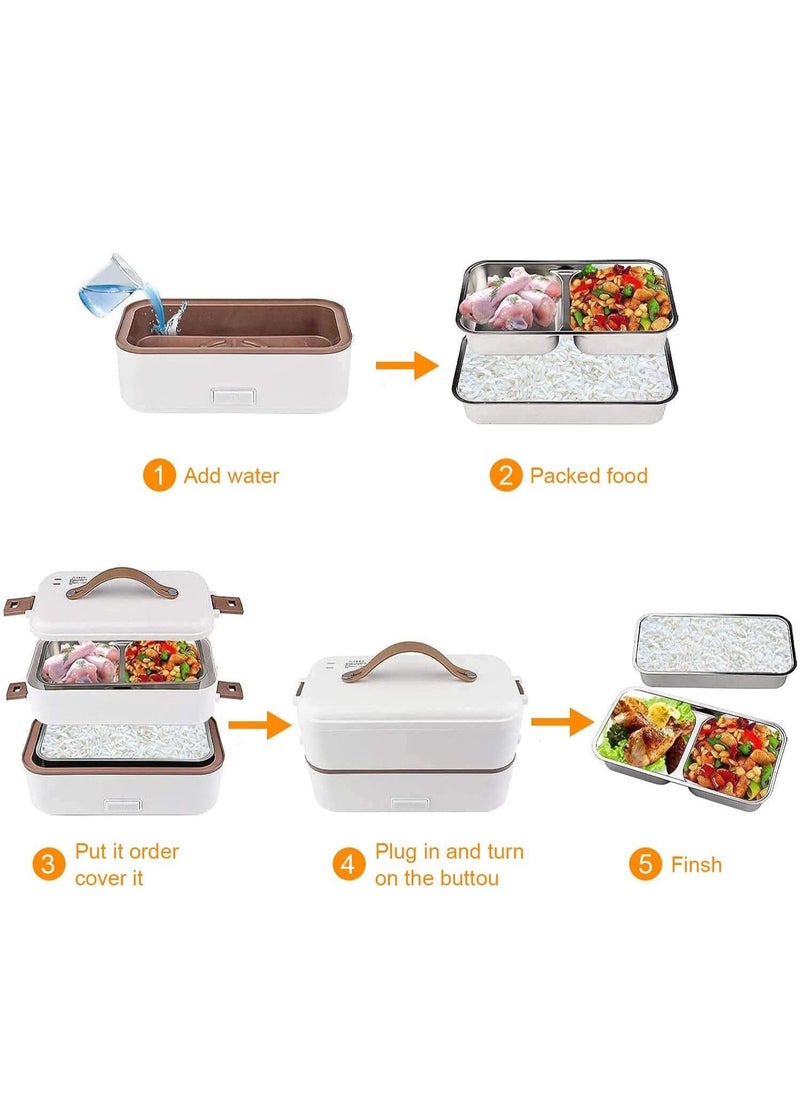 Arabest - Lunch Box 800ml 2 Tier Portable Electric Food Warmer Mini Detachable 304 Stainless Steel 220v White - Image 1