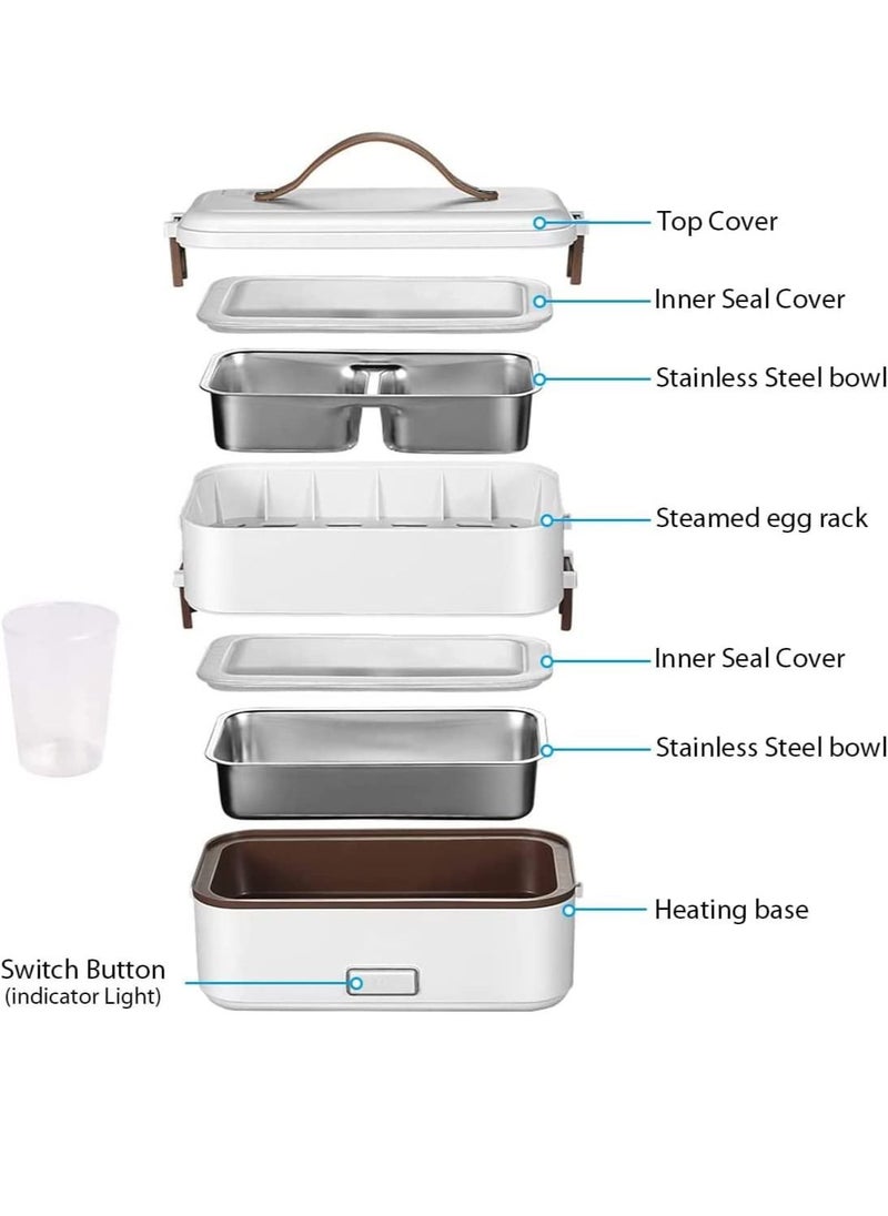 Arabest - Lunch Box 800ml 2 Tier Portable Electric Food Warmer Mini Detachable 304 Stainless Steel 220v White - Image 1
