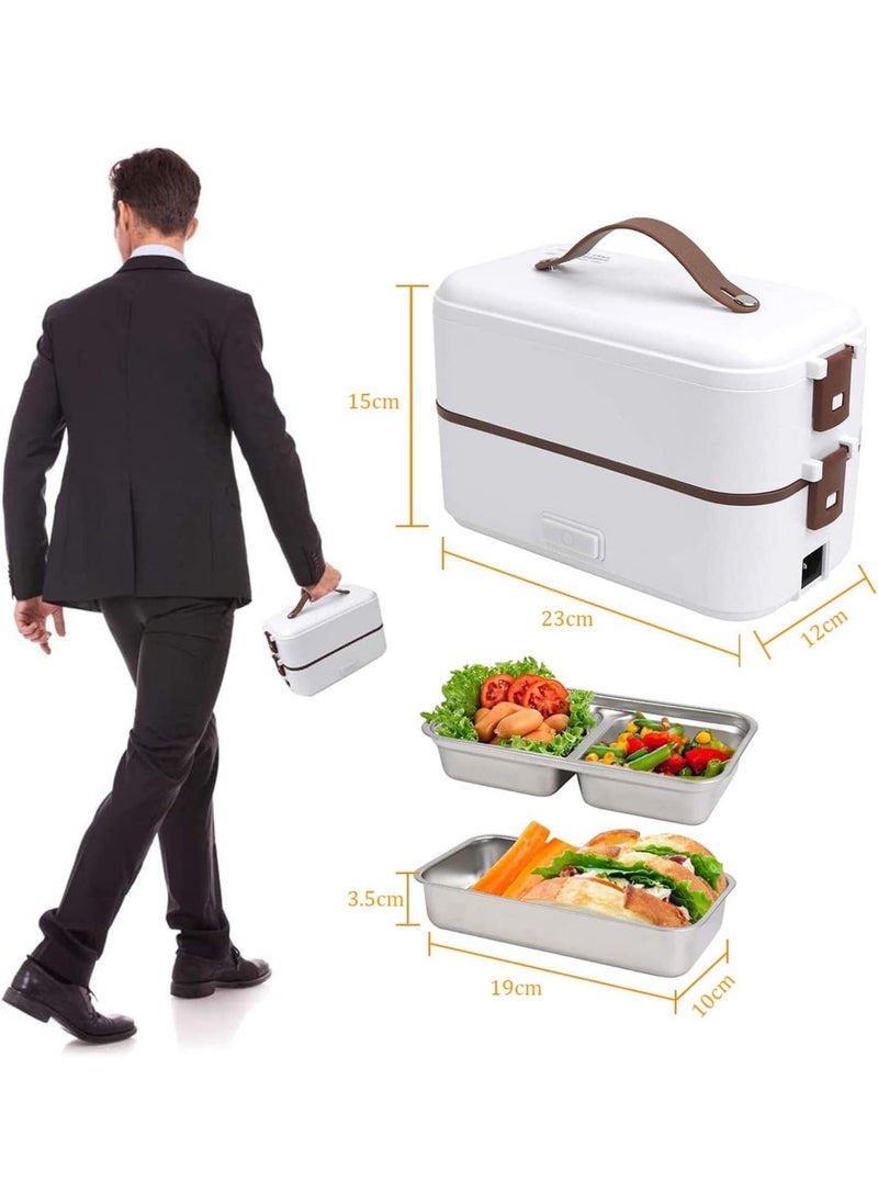 Arabest - Lunch Box 800ml 2 Tier Portable Electric Food Warmer Mini Detachable 304 Stainless Steel 220v White - Image 1